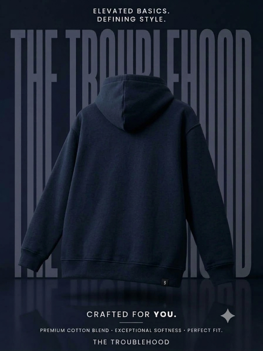 Troublehood "Essential Heavyweight" Navy Hoodie. Elevated basics crafted for everyday comfort. - Image 3