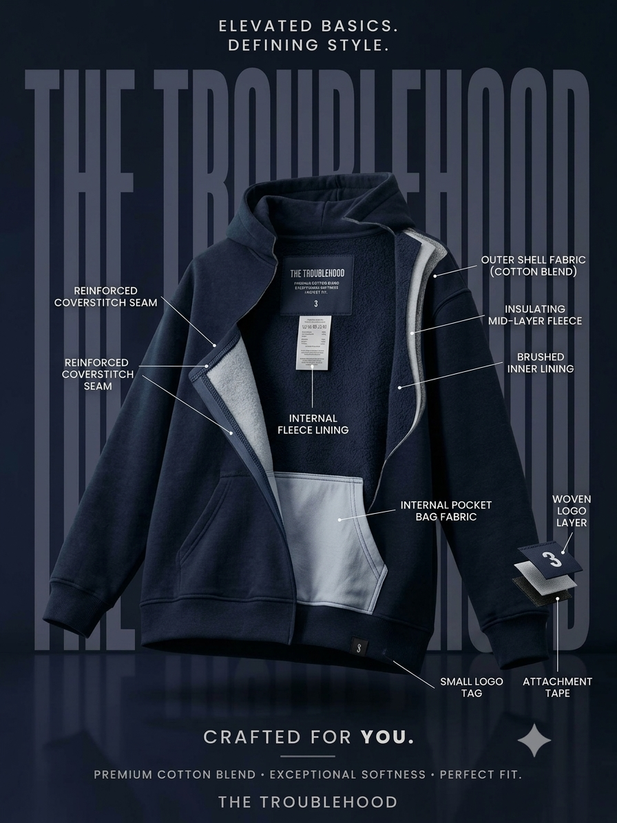 Troublehood "Essential Heavyweight" Navy Hoodie. Elevated basics crafted for everyday comfort. - Image 6